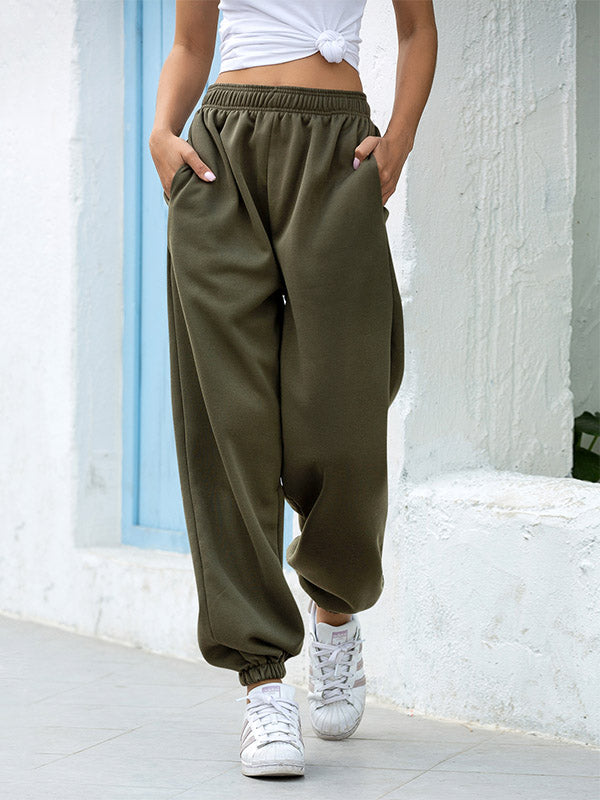 High Rise Cotton Loose Jogger Sweatpants Army Green Front