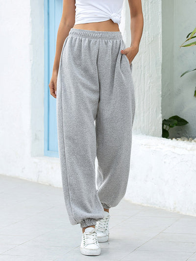 High Rise Cotton Loose Jogger Sweatpants Gray Front