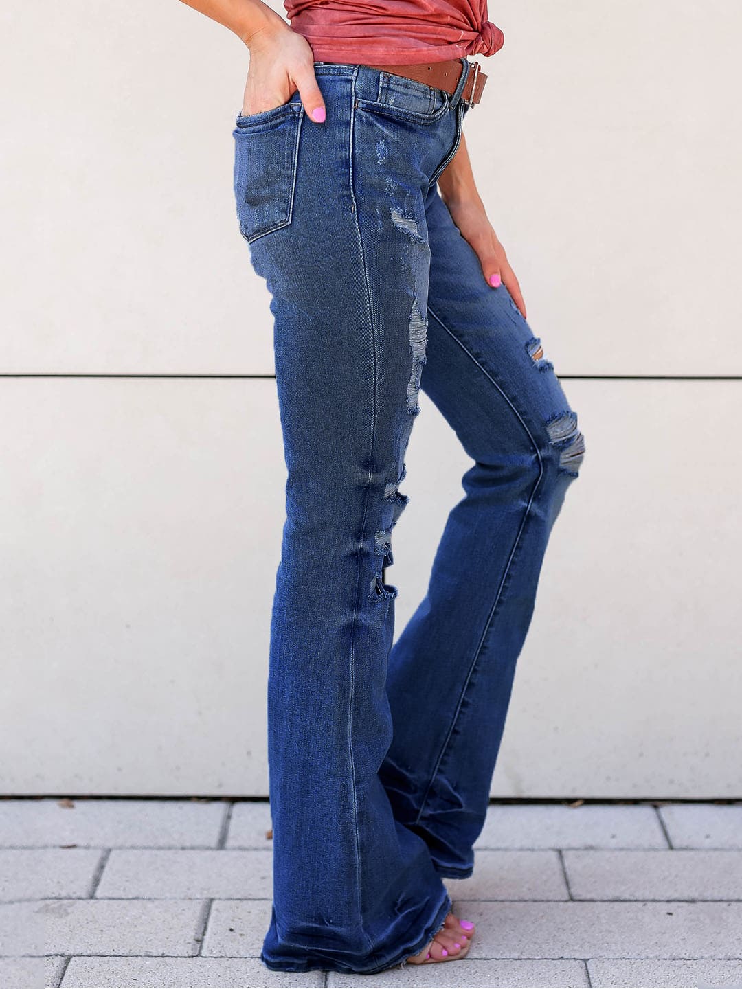 madepants.com Jenny Distressed Bell Bottom Jeans - Dark Blue