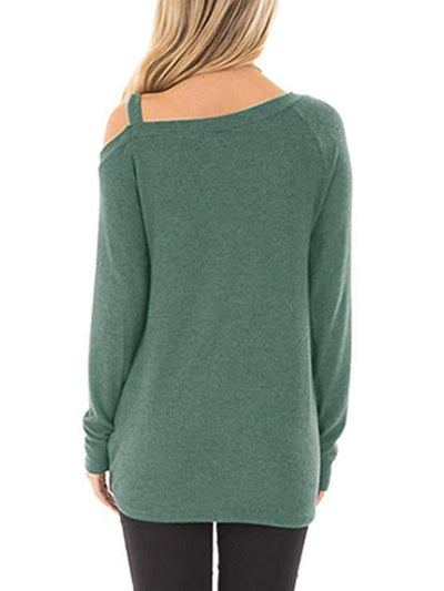 Knotted Cold Shoulder Long Sleeve T-Shirt - Green