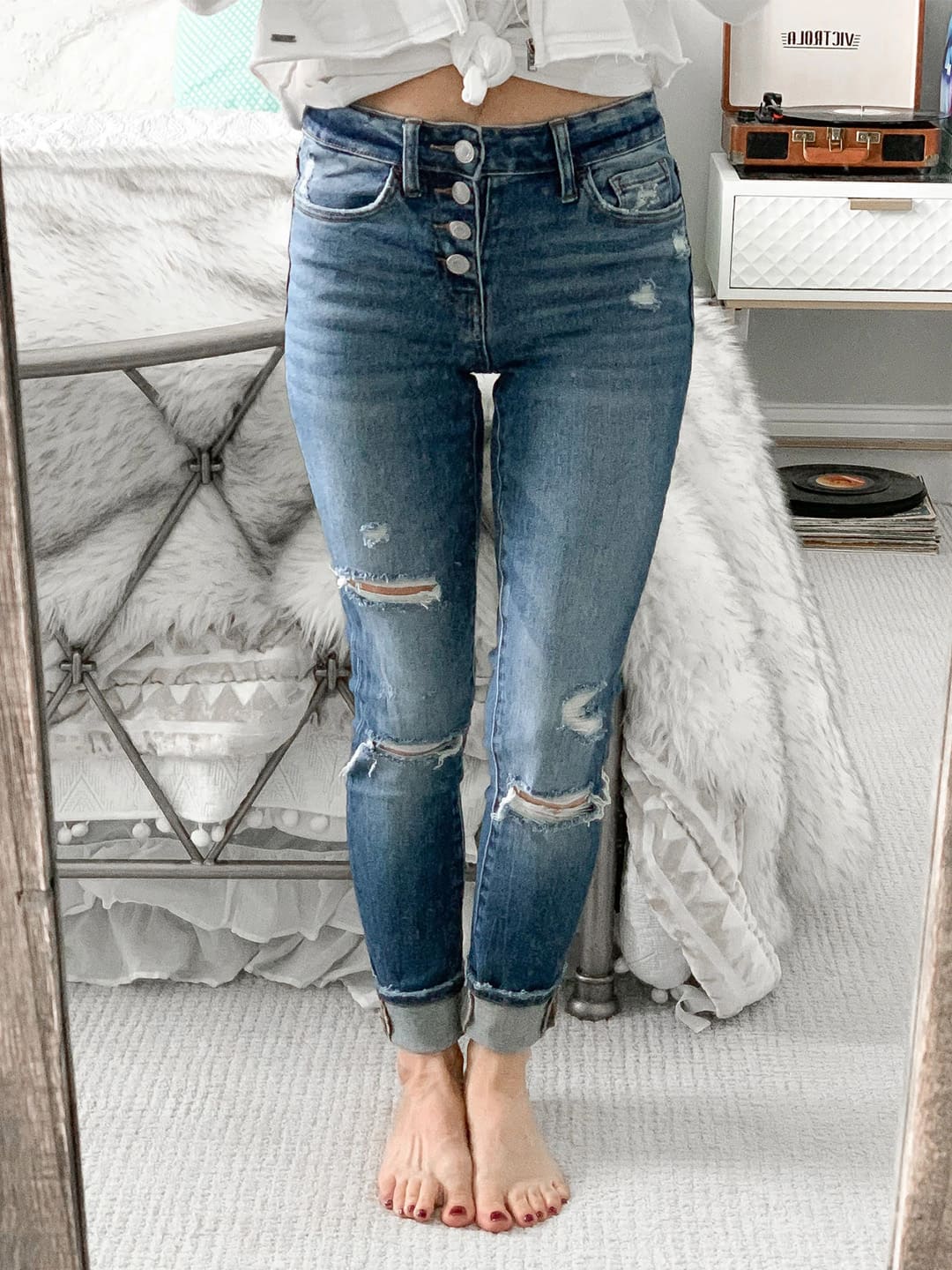 Jean skinny taille mi-haute Luna effet vieilli