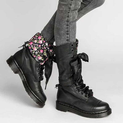 Madepants Mid-calf Punk Style Lace Up Boots Black Side 2