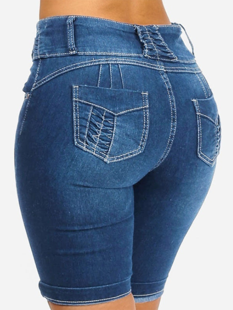 Short en jean stretch taille mi-haute avec boutons