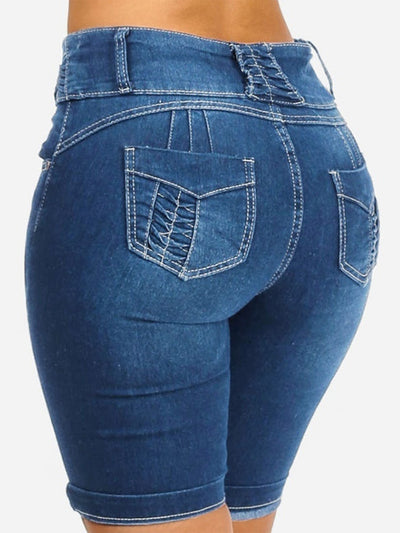 Short en jean stretch taille mi-haute avec boutons