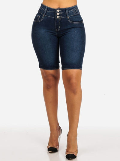 Short en jean stretch taille mi-haute avec boutons