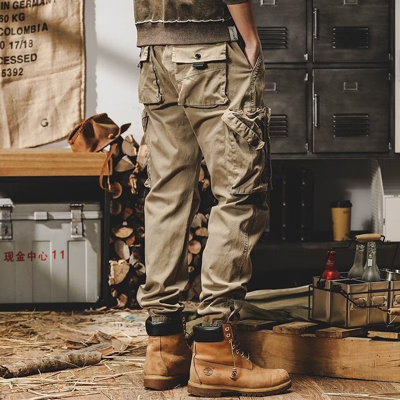 Pantalones cargo de corte holgado para hombre con cremallera y bragueta a presión