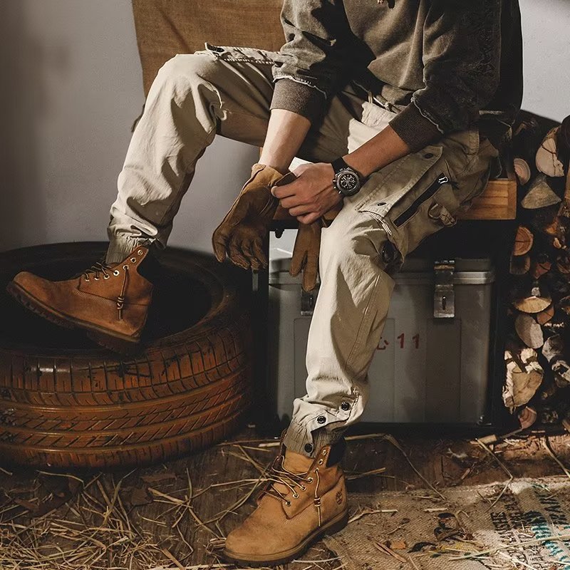 Pantalon cargo ample pour homme avec braguette zippée et bouton-pression