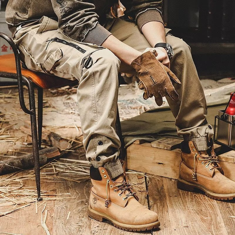 Pantalon cargo ample pour homme avec braguette zippée et bouton-pression