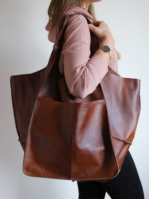 Simple Soft Leather Large Capacity One Shoulder Portable Tote