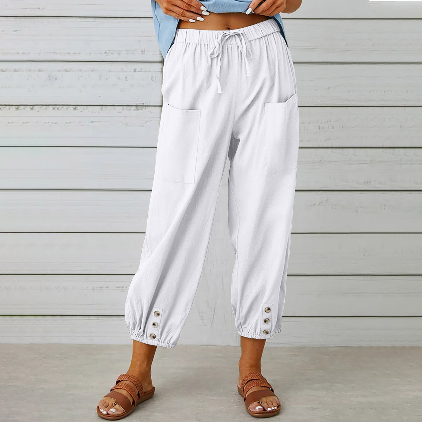 Button Casual Cropped Pants