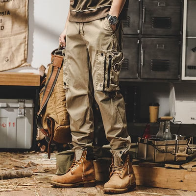 Pantalon cargo ample pour homme avec braguette zippée et bouton-pression