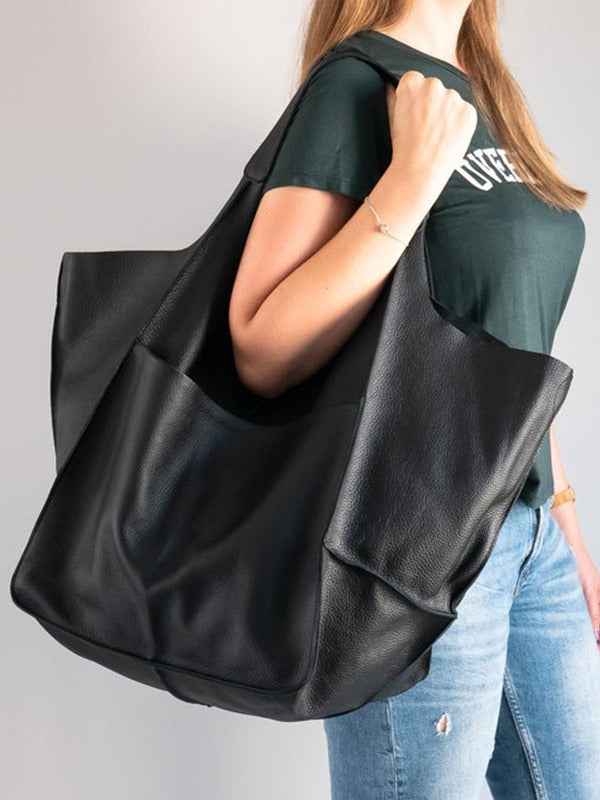 Simple Soft Leather Large Capacity One Shoulder Portable Tote