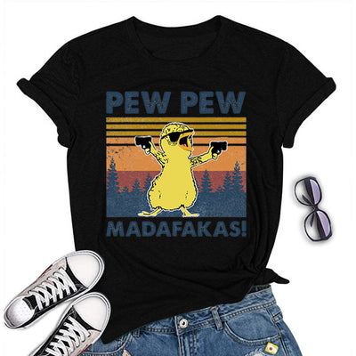 Pew Pew Madafakas Duck Graphic Printed T-Shirt Black
