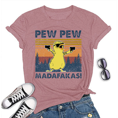 Pew Pew Madafakas Duck Graphic Printed T-Shirt Pink