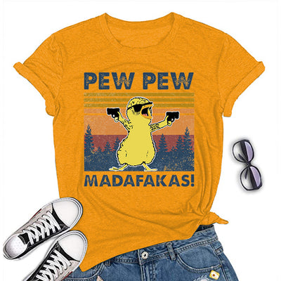 Pew Pew Madafakas Duck Graphic Printed T-Shirt Orange