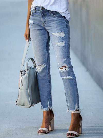 Raw Hem Distressed Ankle Jeans