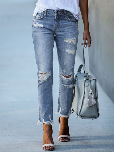 Raw Hem Distressed Ankle Jeans