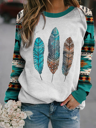 Western Feather Aztec Print Sweatshirt