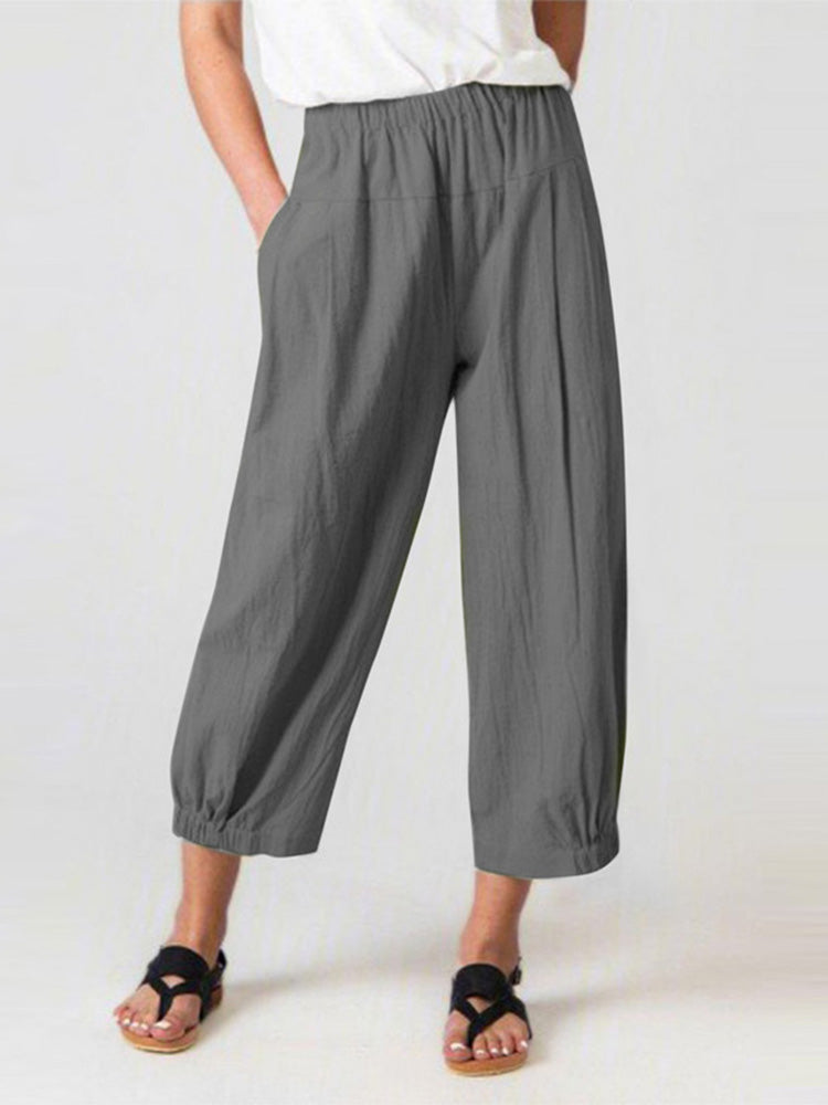 Pantalones recortados casuales Cintura elástica Baggy Lounge Harem Pantalones