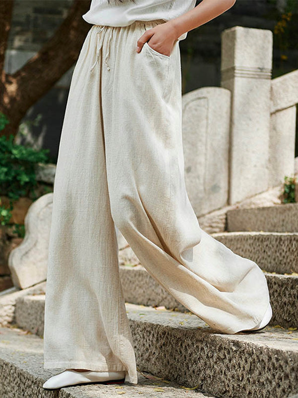 Cotton and Linen Wide Leg Pants