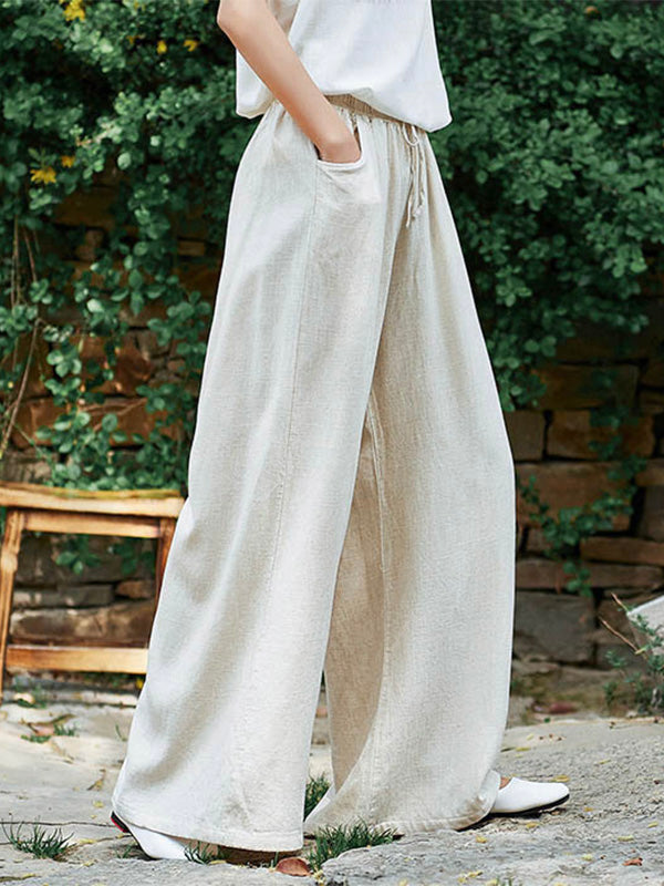 Cotton and Linen Wide Leg Pants