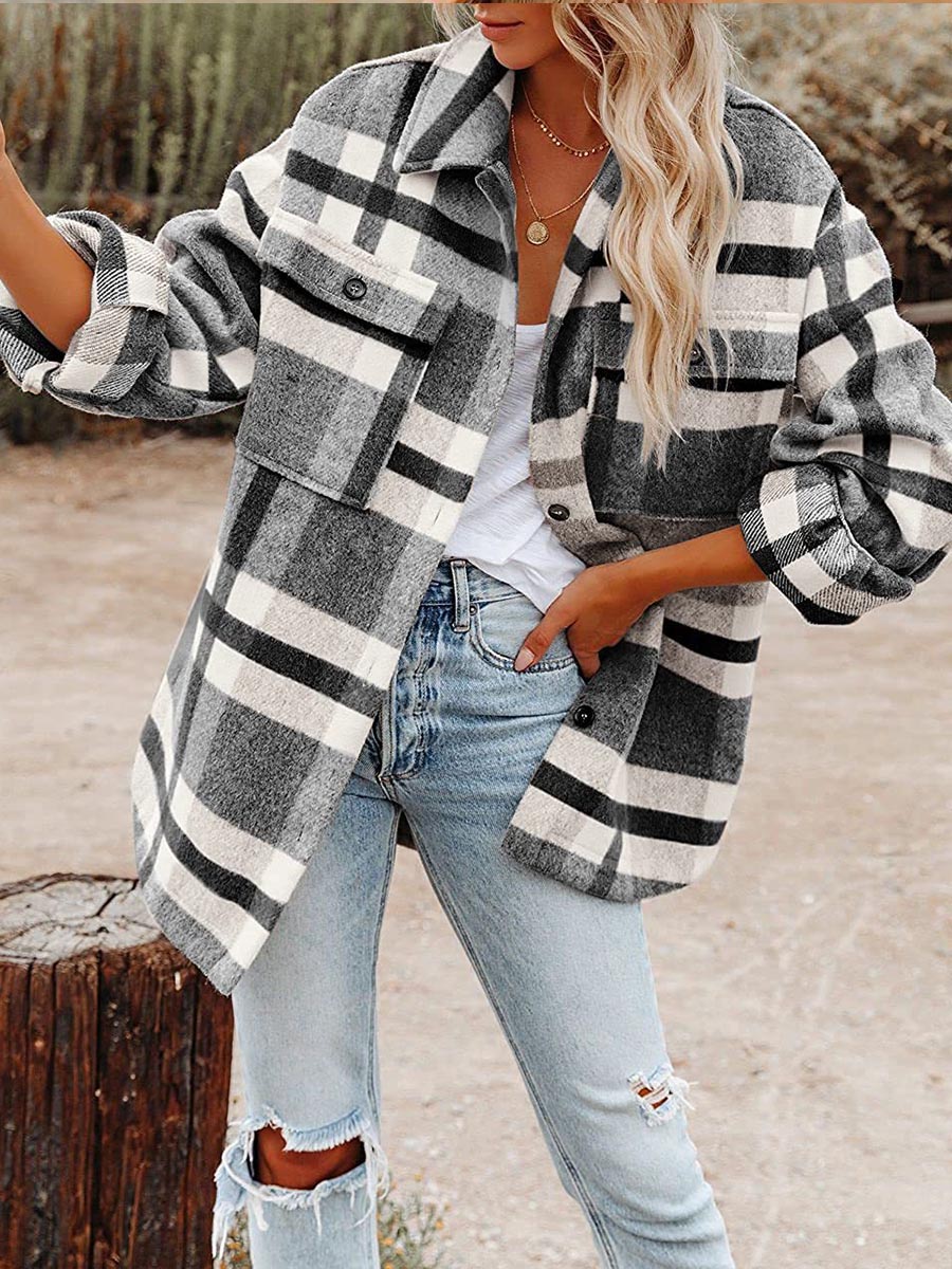 Veste à manches longues à carreaux et boutons