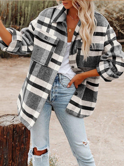 Veste à manches longues à carreaux et boutons