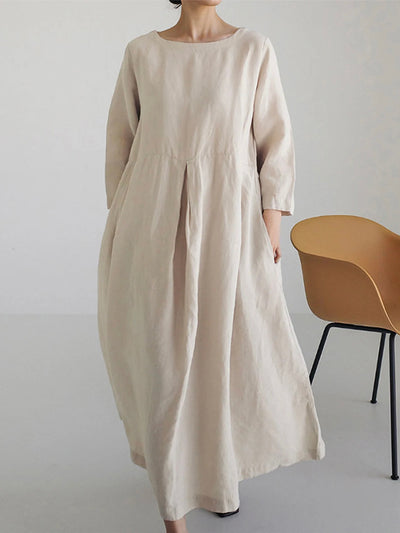 Loose Cotton and Linen Dress With Side Pockets