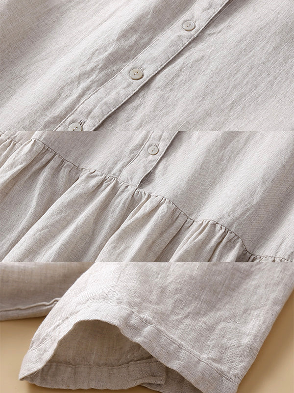 Lapels Cotton and Linen Midi Dress