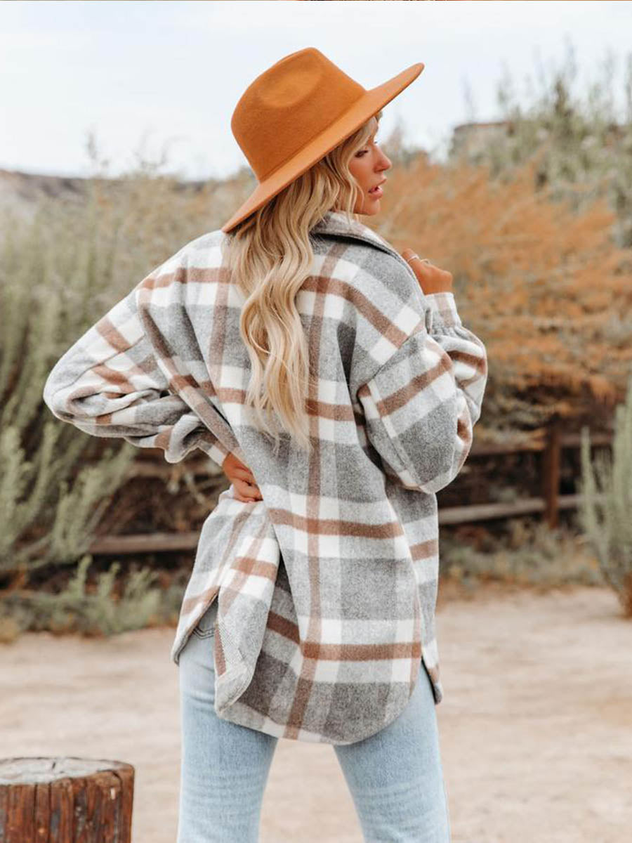 Veste à manches longues à carreaux et boutons