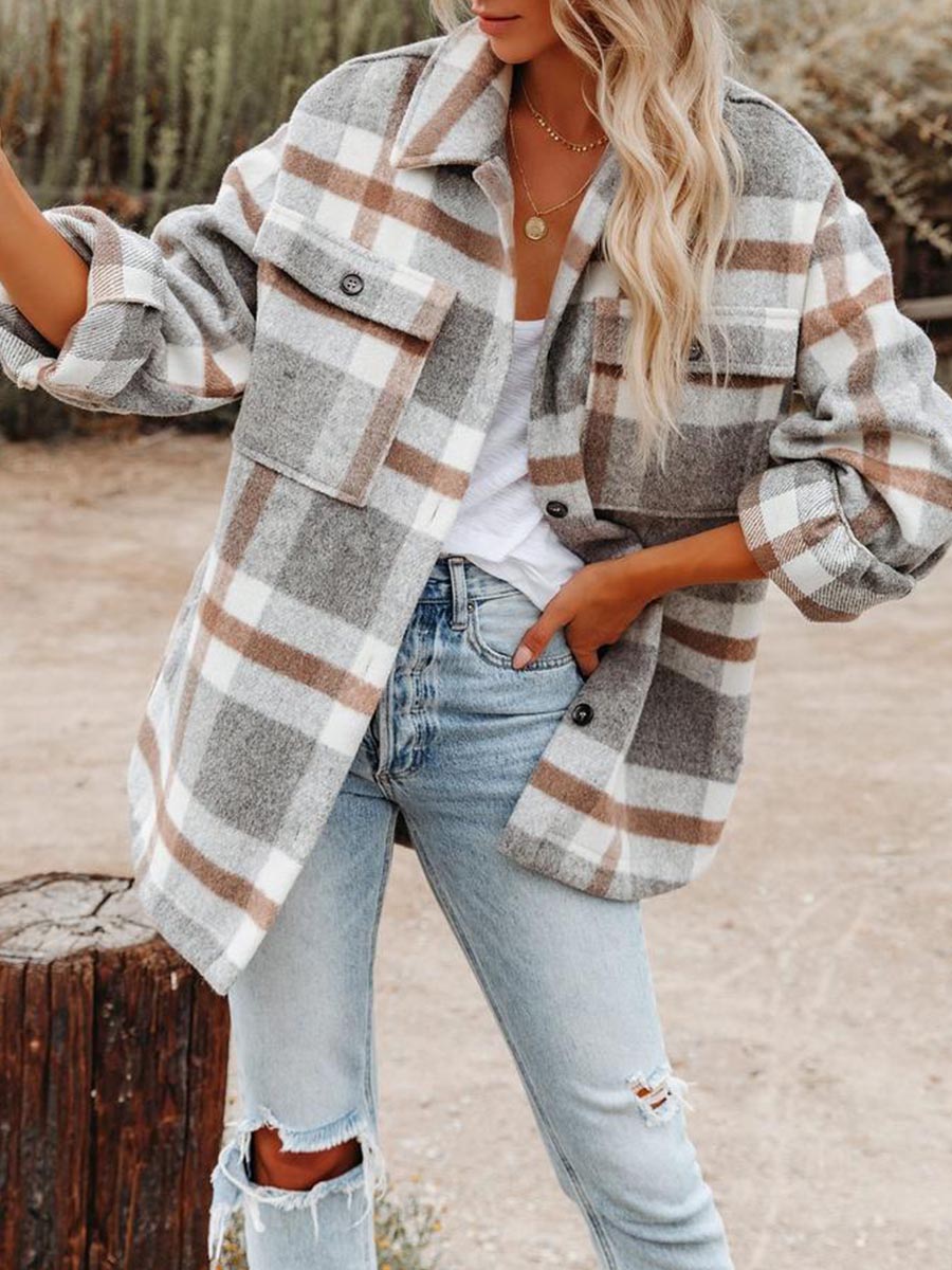 Veste à manches longues à carreaux et boutons