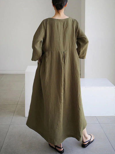 Loose Cotton and Linen Dress With Side Pockets