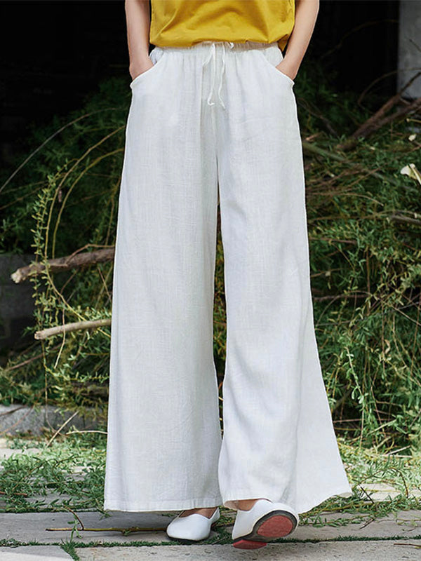 Pantalones anchos vintage de algodón y lino